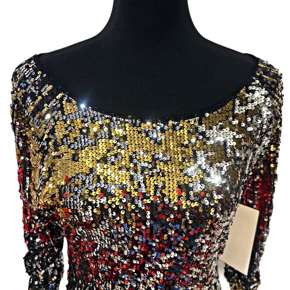 Boston Proper Sequin Mini Bodycon Top Dress Cold Shoulder Pullover Multicolor XS - Picture 8 of 11